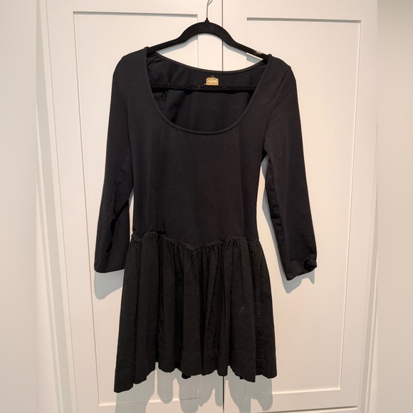 Free People Black Onda Drop Waist Long Sleeve mini Dress - Picture 2 of 6